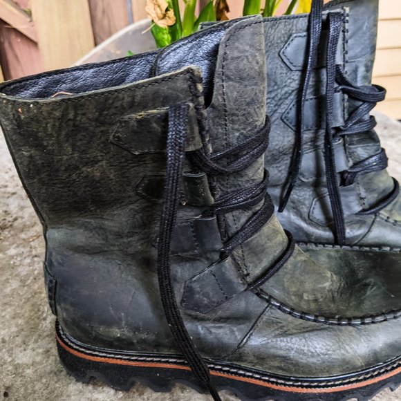 Sorel Mad Boot Lace Vintage inspired dark grey leather boots mens 9 (runs large) - Picture 6 of 11